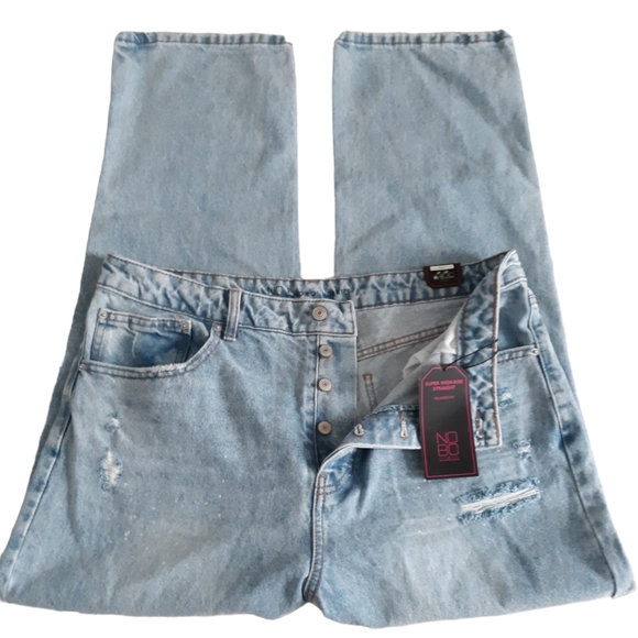 NWT No Boundaries Size 17 Super High Rise 90s Straight Distressed Splatter Jeans - Picture 1 of 17